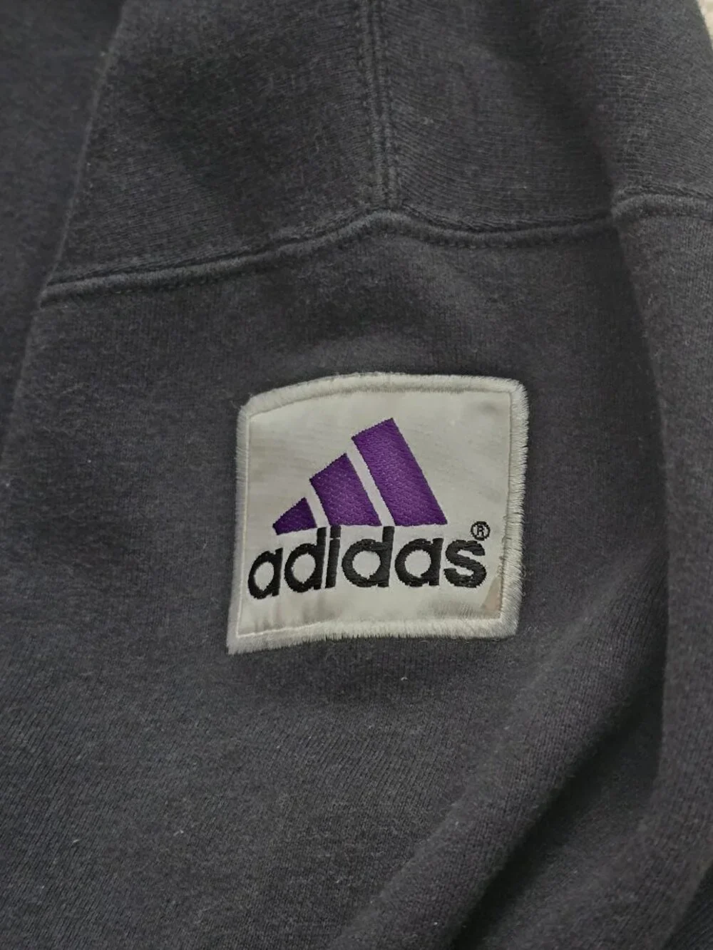 Vintage Adidas 90s Embroidered Logo Hoodie Faded Black XL